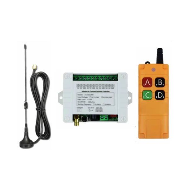 4 kanal RF fjernbetjeningss�t, 12-36Vdc ind, 10A (433MHz)